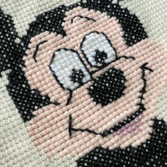 Vintage Knitted Mickey Mouse Blanket Throw Needlecraft Cross Stitch Handmade - Picture 3 of 4